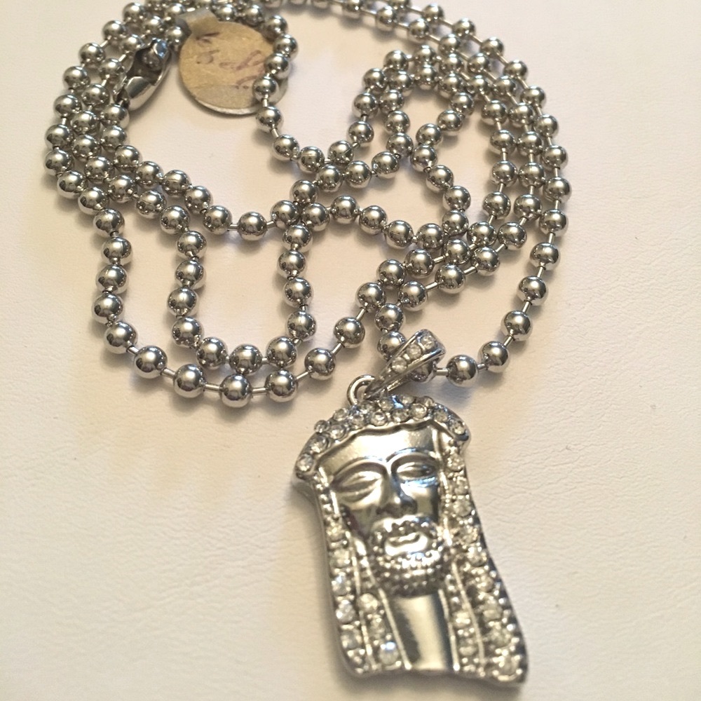 New ball chain Jesus pendant necklace. Silver tone